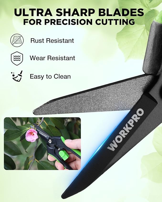 WORKPRO 6-Inch Pruning Shears, Sharp Gardening Scissors for Precise Cuts, High-Carbon Steel Plant shears with and Safety Lock, Garden Clippers for Cutting Flowers, Trimming Plants, Picking Fruits