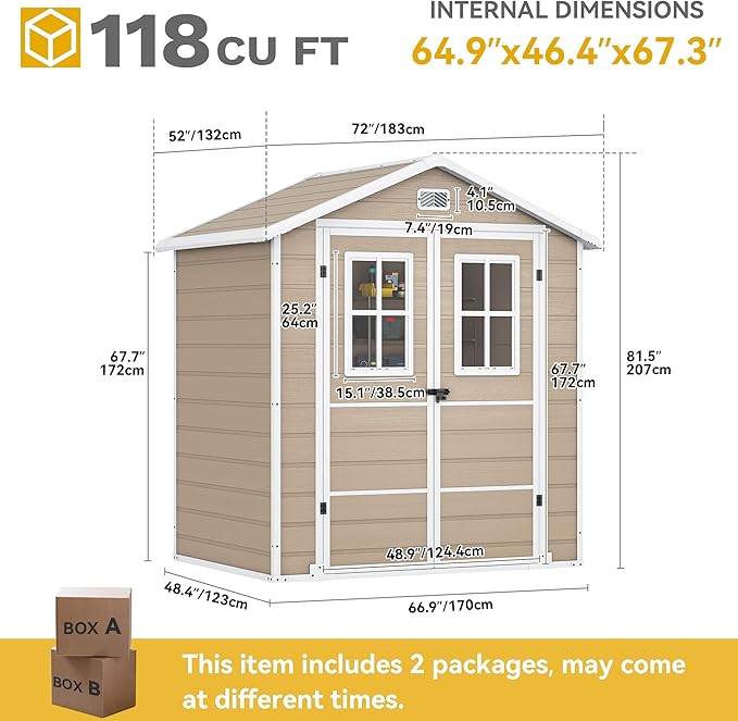 DWVO Outdoor Storage Shed 6x4.4ft Plastic Garden Tool Shed with 2 Vision Windows, Double-Wall Outside Shed for Mower Lawn, Garden Tool for Backyard Lawn Patio, Lockable