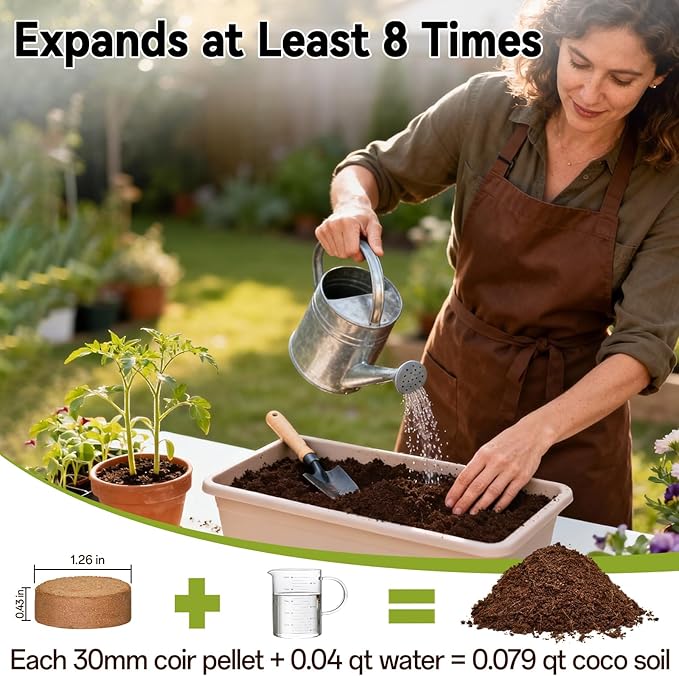 ZeeDix 50 Pack 30mm Organic Coco Coir Seed Starter Pellets, Compressed Coconut Fiber Seed Starter Soil Discs Potting Soil Mix for Indoor Outdoor Plants, Herbs Houseplants Bonsai Vegetables Flowers