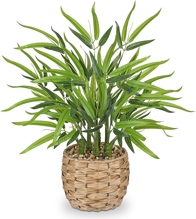 GnFlus Artificial Bamboo Tree Plant 19 inch Tall Potted Fake Bamboo Plant-Faux Bamboo Tree in Woven Pot for Farmhouse Home, Office, Kitchen, Counter Top, Indoor Decor, Money Tree, Lucky Bamboo Tree