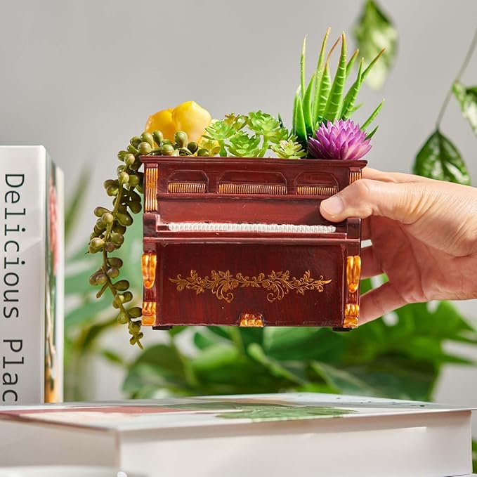 Piano Decorative Planter Plant Gift - Desk Decor Succulent Pot for Indoor Plants Piano Home Shelf Office Decor Small Flower Pot with Drainage