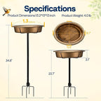 VIVOHOME Oval Bird Bath for Outside, Outdoor Birdbath Bowl with Metal Ground Stake, Weather-Resistant ABS Bird Bath and Feeder for Garden, 1.3 Gallons, Copper