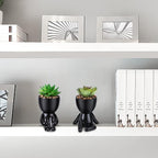 Fake Succulent, Mini Succulents Plants Artificial in Black Modern Human Shaped Ceramic Pots Desk Decor Desk Plant for Office Decor for Women, Cute Fake Plants Bathroom Decor 2PCS