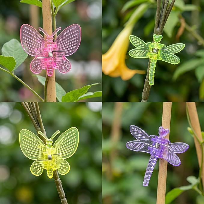 36Pcs Orchid Clips - Cute Butterfly & Dragonfly Plant Clips Orchid Support Clips - Portable Vine Clips for Support Garden Plant Flower Vine, Multicolor