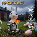 BeePeep Solar Easter Rabbit Garden Statue with LED Lights - Waterproof Resin Bunny Figurine Outdoor Decor for Yard, Patio & Lawn - Unique Hand-Painted Birthday, for Mom & Grandma (9 Inch)