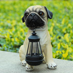 Garden Dog Statues Outdoor Decor, Solar Lights Outdoor Pug Figurines Solar Dog Ornaments for Patio, Lawn, Yard Art Decoration, Housewarming Garden Gifts for Mom