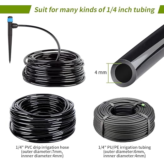 50pcs Drip Irrigation Emitters for 1/4" Drip Tubing Adjustable 360 Degree Fan Shape Water Flow Vortex Drippers for Drip Irrigation with Lock Barbed Irrigation Drip Nozzles for Flower Plants Garden