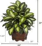 Nearly Natural 24in Dieffenbachia Artificial Plant, Faux Greenery with Decorative Planter for Indoor Home Office Decor, Low Maintenance
