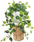 Waipfaru Fake Plants Artificial Plants Indoor, 1Pcs 34" Realistic Artificial Hanging Fake Pothos Vines Ivy Potted, Faux Pothos for Living Room Office Bedroom Bathroom Kitchen Shelves Indoor Home Decor