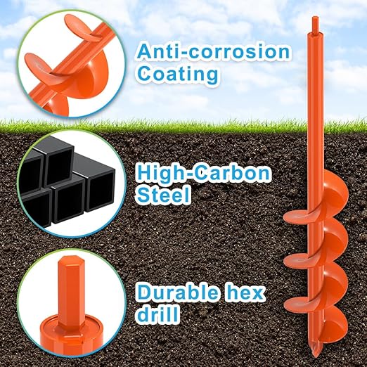 Dolibest 4 x24 Auger Drill Bit for Planting, Steel Garden Auger for Post Hole Digger, Bulb Planter Tool for Beach Umbrella, Mailbox, Fence Post Holes Digger - Fits 3/8" Hex Drill