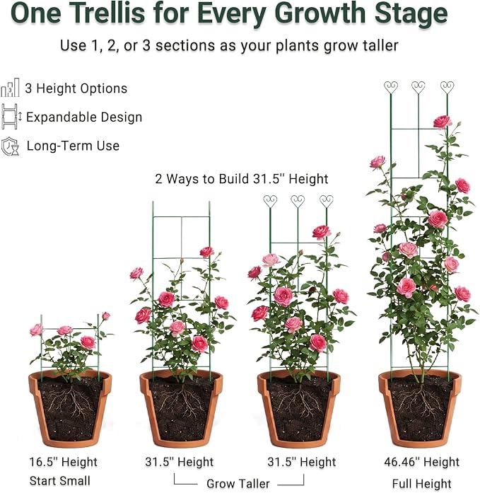 46 inch Plant Trellis for Climbing Plants, Metal Garden Trellis for Potted Houseplants Indoor & Outdoor, Rustproof Plant Support for Ivy Pothos Monstera Hoya Flower Vine, 1Pcs, Green