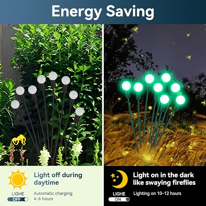 Solar Garden Lights Outdoor Waterproof, 2 Pack 16 LED Swaying Firefly Lights Outdoor Decor Light for Pathway Party Christmas Decoration, Unique Gifts for Women, Green