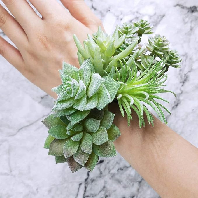 Supla 11 Pcs Mini Artificial Succulents Picks Unpotted Faux Succulent Assortment in Flocked Green in Different Type Different Size Succulents Echeveria Agave Floral Arrangement Mother Day' s Gift
