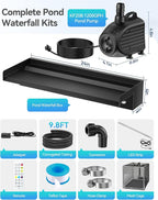 POPOSOAP Pond Waterfall Kit with Colorful LED Lights & 1200GPH Pond Pump, APP & Remote Control, Auto Timer, Pond Waterfall Spillway with 9.8FT Corrugated Tube for Pool, Garden, Patio, Backyard-P46DC