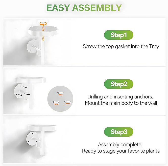 DELLAN Wall Plant Holder, 3 Pack Metal Wall Planters Stand Floating Shelves for Indoor Plants, Window Sill Plant Decor for Bedroom, Bathroom, Living Room, Home, Office, All White