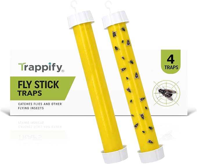 Trappify Hanging Fly Traps Outdoor: Fruit Flies and Flying Insect Trap for Indoor & Outdoor Use I Disposable Sticky Fly Trap Indoor House Pest Control (4 Pack)