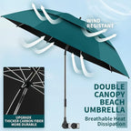 48.6" Double Canopy Beach Umbrella with Clamp, UPF50+ Beach Chair Umbrella with clip, 360°Adjustable Portable Outdoor Wheelchair, Patio, Golf Carts,Camping(Hunter Green)