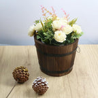 MY MIRONEY Plant Pots, Vintage Wooden Barrel Planter - Solid Rustic Garden Flower Pot with Metal Handles & Frame for Indoor Planter, Office Home Decor, Garden Home Plants, 5.91" x 4.72"