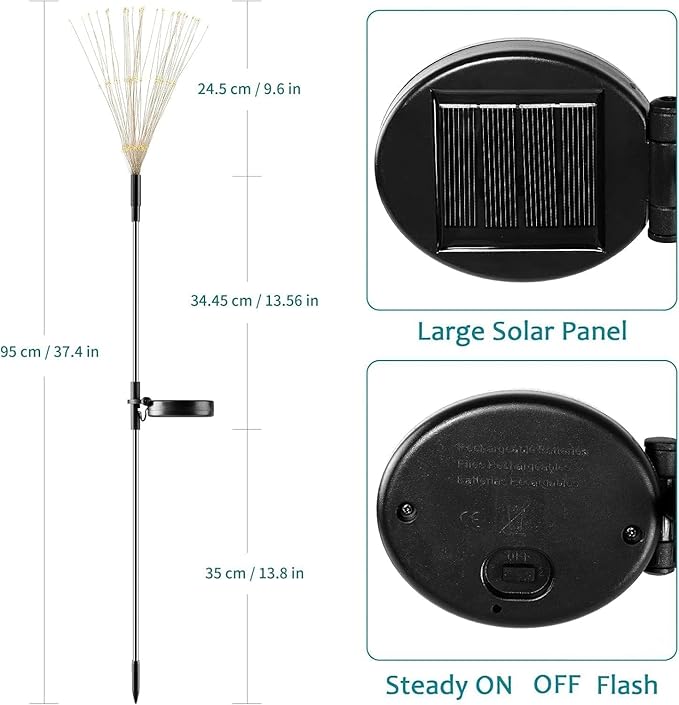 JJGoo Solar Firework Lights, 2 Pack 150 LEDs 2 Lighting Modes Solar Lights Outdoor Waterproof for Garden Patio Walkway Pathway Party Wedding Christmas Decorative - Red