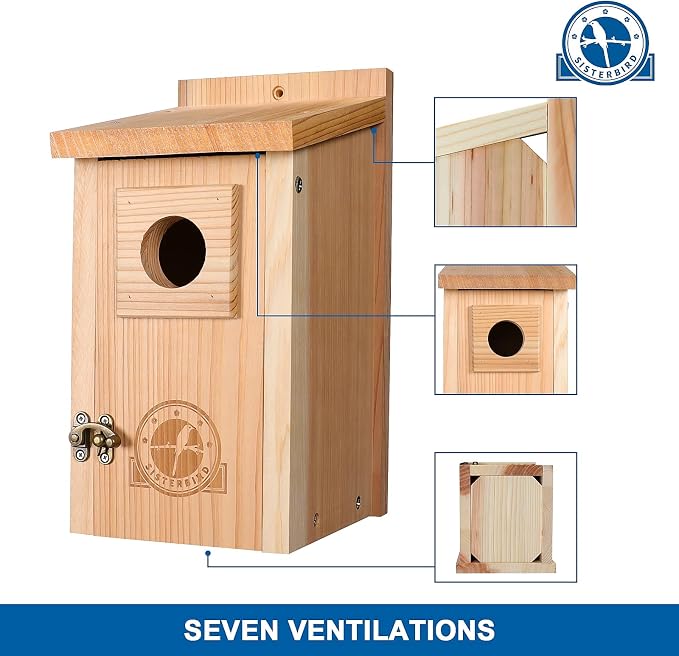 SISTERBIRD Bluebird Houses for Outside, Blue Bird Houses for Outdoors, Premium Bird House, Pack of 2 Bluebird House, Wooden Birdhouses Kits for Adults for Durable Yard Decor