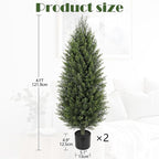 Hollyone Artificial Topiary Cedar Trees 4FT Tall Faux Cedar Cypress Plants Tree Fake Pine Shrubs Plant Potted for Outdoor Indoor Front Porch Home Living Room Decor, Set of 2