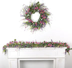 2PCS 6ft Spring Flower Garland Faux Eucalyptus Greenery with Lavender, Purple Daisy Wild Berry Artificial Floral Vine for Easter Wedding Arch Decor, Baby Shower Mantle Table Centerpiece
