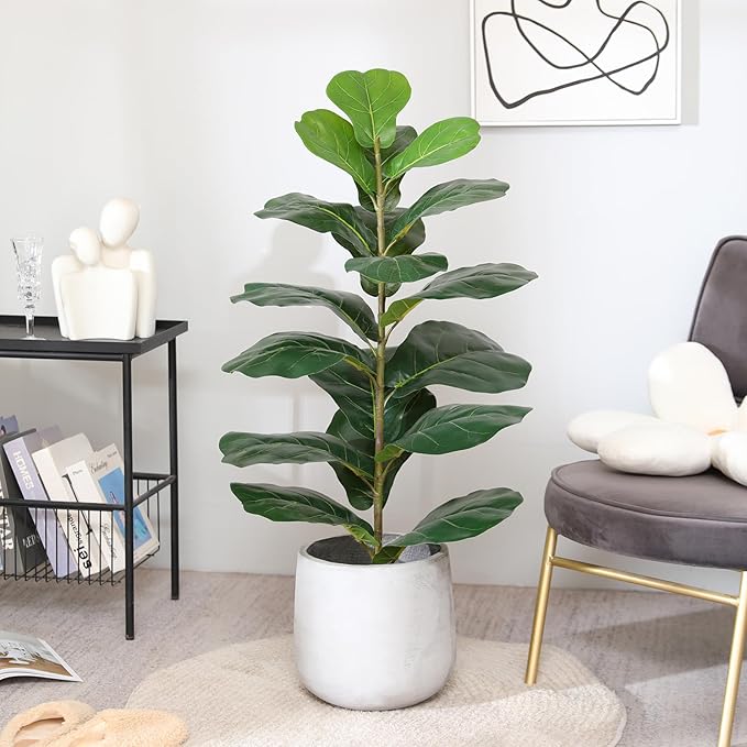 3ft Artificial Fiddle Leaf Fig Tree Plant, Fake Ficus Lyrata in Pot,Ficus Faux Plant Artificial Trees for Office Indoor Outdoor Garden Living Room Home Decor 1PCS-36in