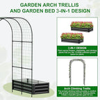 SUNYRISY Galvanized Raised Garden Bed with 87" H Arch Trellis for Climbing Plants Outdoor, Metal Planter Box with Netting for Gardening Flowers Vegetables Fruit, Black