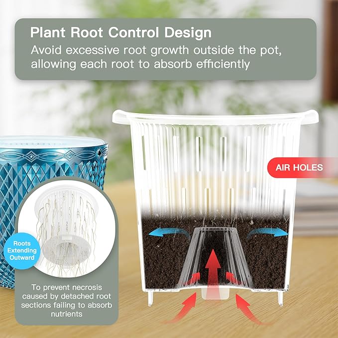 QCQHDU 2-Pack Self Watering Pots, 7.2 Inch Plant Pots with Drainage Holes and Water Filling Port, Garden Planter for Indoor Plants (Klein Blue)