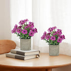 2 Pack Small Fake Plants Potted Artificial Plants Artificial Flowers Potted Faux Flower Daisy with Eucalyptus Leaves for Home Decor Office Room Farmhouse Indoor Table Bathroom Decor（Purple）