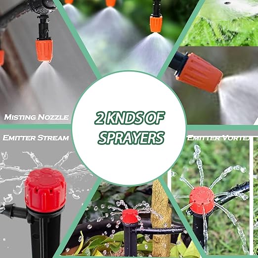 Drip Irrigation System - Irrigation System for Garden w/ 1/4" & 1/2" Fast-Lock Tubing - Adjustable Nozzles & Sprinklers Garden Watering System(164FT Kits)
