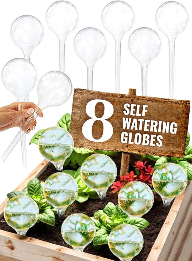 8 pc Plant Watering Globes Plastic - Automatic Plant Waterer Set Include Accessories for Indoor and Outdoor Pots - Self Watering Planter Insert System with Plastic Bulbs, Gift for Gardener (8 Globes)