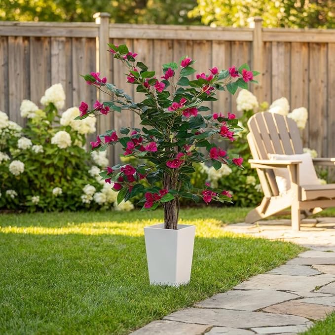 Aveyas 3ft Artificial Bougainvillea Tree with Flowers, 3 Feet Faux Floor Plant Fake Silk Blooming Trees with Pot for Indoor Outdoor Home Decor,House Living Room Office (3 ft Tall Including Raised Pot)
