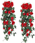 RECUTMS Artificial Hanging Rose Flowers for Outdoors 2PCS 3.3Ft Rose Vine Garlands for Decoration Artificial Hanging Plants for Home Living Room Garden Wedding Indoor Outside Decor