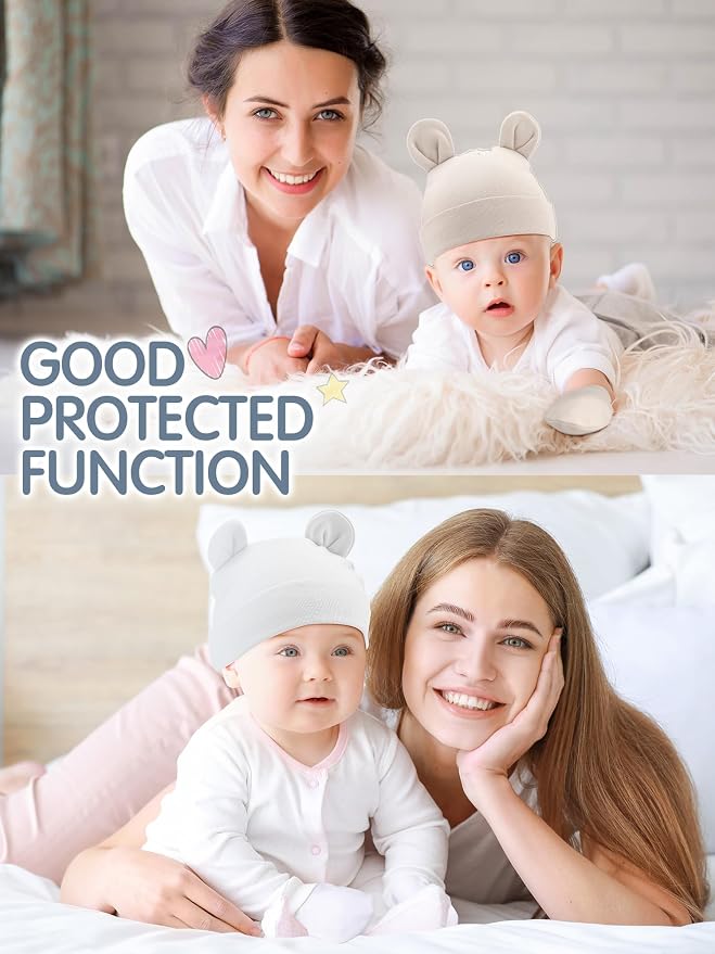 Geyoga 12 Pieces Newborn Hat Mittens Gloves Set Baby Boys Girls Cotton Baby Beanie for 0-12 Months