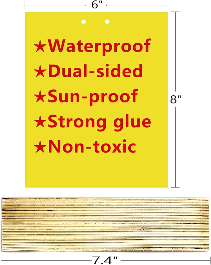 Garutom 20-Pack Dual-Sided Yellow Sticky Traps for Flying Plant Insect Such as Fungus Gnats, Whiteflies, Aphids, Leafminers, etc (6x8 Inches, Included 20pcs Twist Ties)