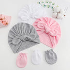 BQUBO Baby Turban Hats and Mittens Set Newborn Infant Hospital Hats Caps with Bows for Baby Boys Girls 0-12 Months