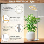 Aokrean Plant Grow Light, Full Spectrum 6.3in Plant Light for Indoor Growing, Height Adjustable 9.8"-37.4" with Auto Timer 6/12/16Hrs, 3 Optional Spectrums, 5 Brightness, Wood Grain Desk Growing Lamp