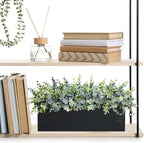 Winlyn 14" Artificial Eucalyptus Arrangement Faux Eucalyptus Plants in Black Rectangular Wooden Planter Box Artificial Potted Plant for Farmhouse Home Wedding Table Centerpiece Shelf Greenery Décor