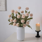 VIERENA 6 Pcs Faux Silk Pompon Mum Artificial Flowers for Vase -27", Bulk Fake Chrysanth Branches with Stems for DIY Bouquet Centerpieces Wedding Fillers Arrangements Shower Decorations (Beige)
