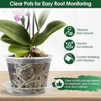 12 Pack Plastic Orchid Pots with Holes,5 Sizes 3, 4, 5, 6,7 Inch Clear Orchid Pots for Repotting with Saucers Drainage and Plant Stakes, Large Small Breathable Orchids Planter Plant Pot