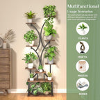 REFGY 65 inch Plant Stand Indoor with Grow Lights, 9 Tiered Metal Plant Stands Indoor, Tall Plant Shelf for Multiple Plants, for Living Room, Patio Balcony or Office (Rustic Brown)