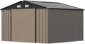 Patiowell 10x10 FT Storage Shed, Outdoor Metal Sheds with Lockable Door and Sloping Roof, Waterproof Outside Large Garden Tool Shed with Breathable Vents for Patio Lawn Backyard, Brown