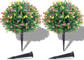 PATIO CHOICE Topiary Trees Artificial Outdoor Boxwood Ball Trees with Ground Spike Set of 2 22" Fake Outdoor Plants Faux Bushes and Shrubs Decorations for Outdoor Indoor Front Porch Garden