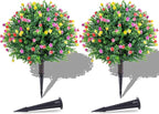 PATIO CHOICE Topiary Trees Artificial Outdoor Boxwood Ball Trees with Ground Spike Set of 2 22" Fake Outdoor Plants Faux Bushes and Shrubs Decorations for Outdoor Indoor Front Porch Garden