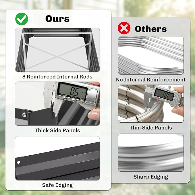 Outsunny Galvanized Raised Garden Bed Kit with Reinforcing Bars, Large and Tall Metal Planter Box for Vegetables, Flowers and Herbs, 6' x 3' x 2', Dark Gray