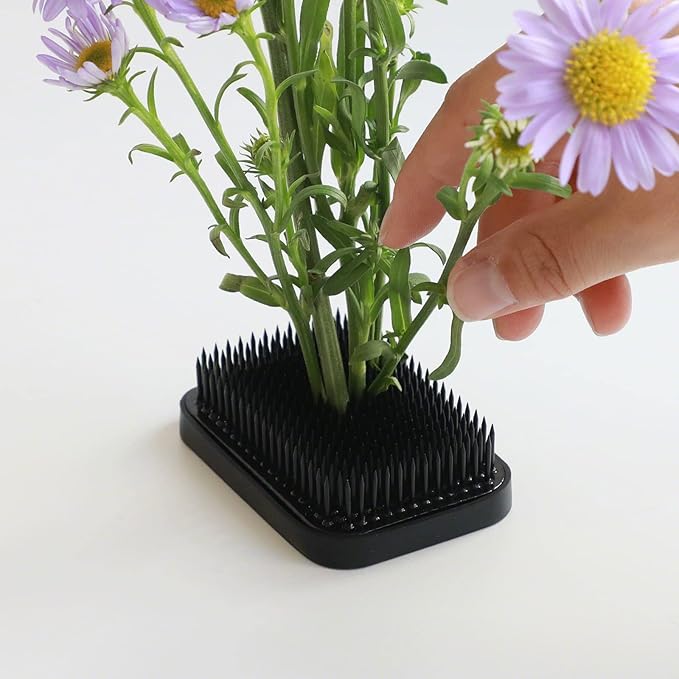 Wazakura Japanese Black Ikebana Kenzan Flower Holder Rectangular Square, Made in Japan Floral Arranging Pin Frog Tool - (3.2 in (83mm), Black