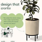 Veradek Demi Series Round Planter w/Stand for Porch/Patio | Durable Plastic-Stone Composite & Wooden Stand | Modern Décor for Tall Plants, Flowers