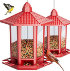 Birdream 2 Pack Bird Feeders for Outdoor Hanging, Retro Pagoda Design Fun Installation Bird Feeder, Attracting Wild Birds Chickadees Goldfinches Cardinals Finches and Sparrows - Red