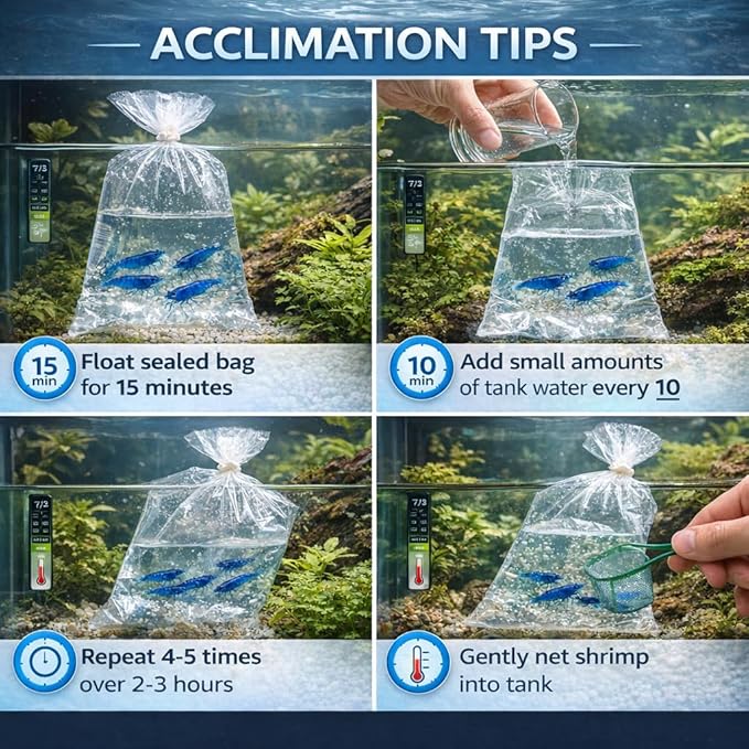 10+ Live Blue Dream Neocaridina Shrimp - Premium Freshwater Aquarium Invertebrates for Planted Tanks, Breeding Stock with Live Arrival Guarantee